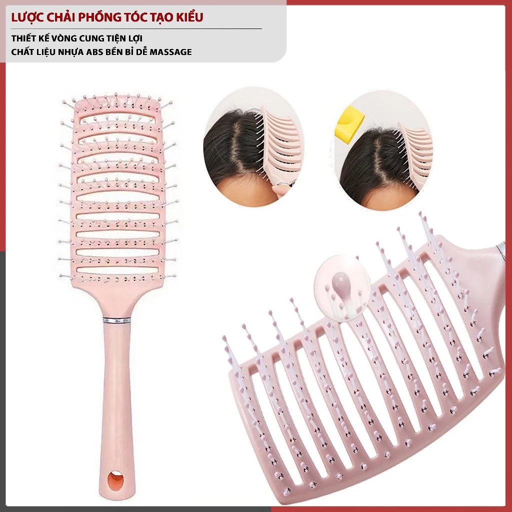 Lược Chải Tóc Tạo Kiểu ABS Dẻo Dai Thiết Kế Vòng Cung Làm Xoăn Phồng Dễ Dàng. Bọc Đầu Massage Gỡ Rối Tóc Hiệu Quả