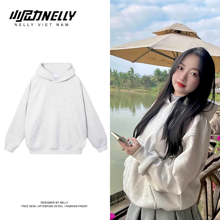 Áo Hoodie Nelly Màu Xám Tiêu nỉ bông dày dặn Form Rộng Nam Nữ Unisex