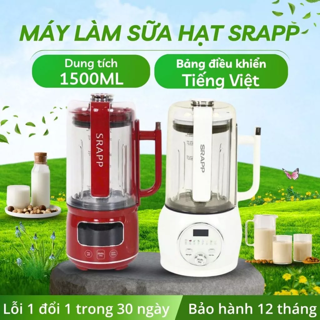 Máy làm sữa hạt đa năng Srapp dung tích 1.5L, 8 chế độ nấu thông minh, tự động vệ sinh & giữ ấm