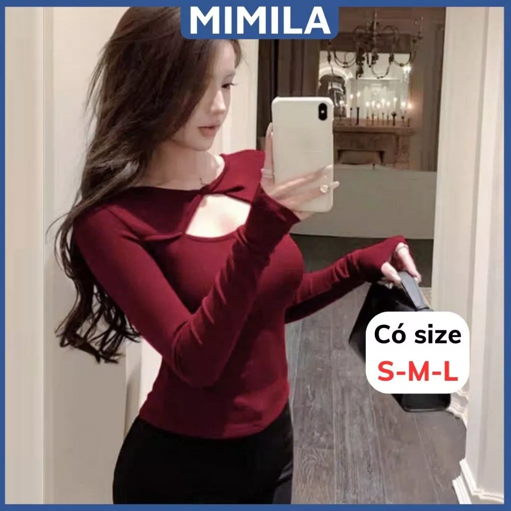 [CÓ SIZE] Áo Thun Dài Tay Cổ Tròn Khoét Ngực MIMILA Ôm Body Mặc Thu Đông Chất Thun Cotton - MA344