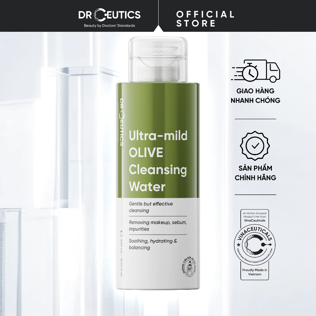 PHIÊN BẢN 2025 DRCEUTICS Nước Tẩy Trang Ultra-mild OLIVE Cleansing Water Cho Mọi Loại Da, Da Nhạy Cảm 500ml