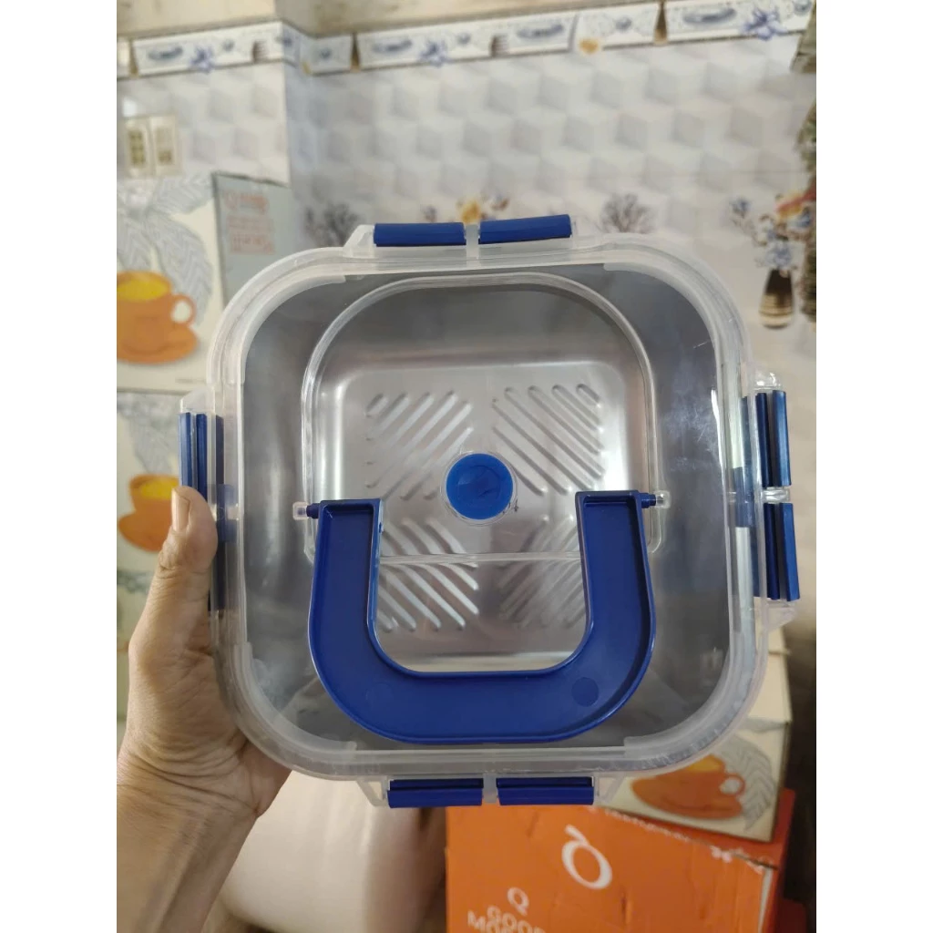 COMBO 3 Hộp Inox vuông 1800ml Dày Dặn, Nắp Đậy Silocon Hút Chân Không