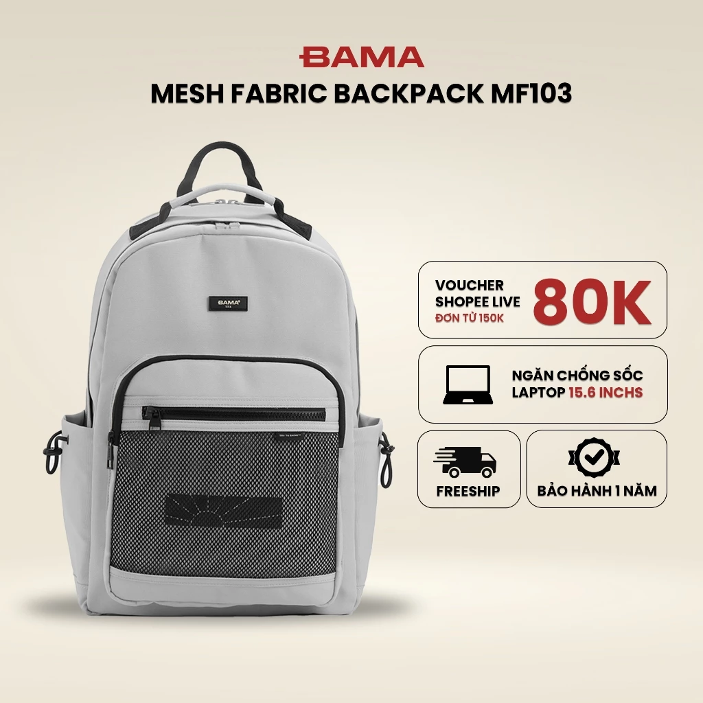 Balo nam nữ đi học đi làm BAMA Mesh Fabric Backpack MF103 chống nước nhiều ngăn đựng laptop 15 6 inch