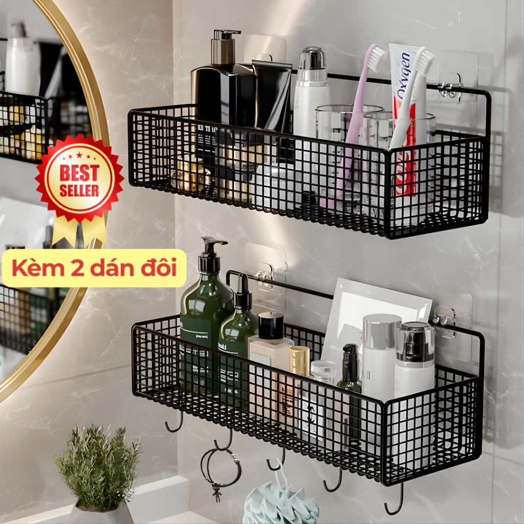 Kệ Đựng Đồ Nhà Tắm Dán Tường Hình Chữ Nhật , Kệ Thép Sơn Tĩnh Điện Cao Cấp Không Rỉ Siêu Chắc