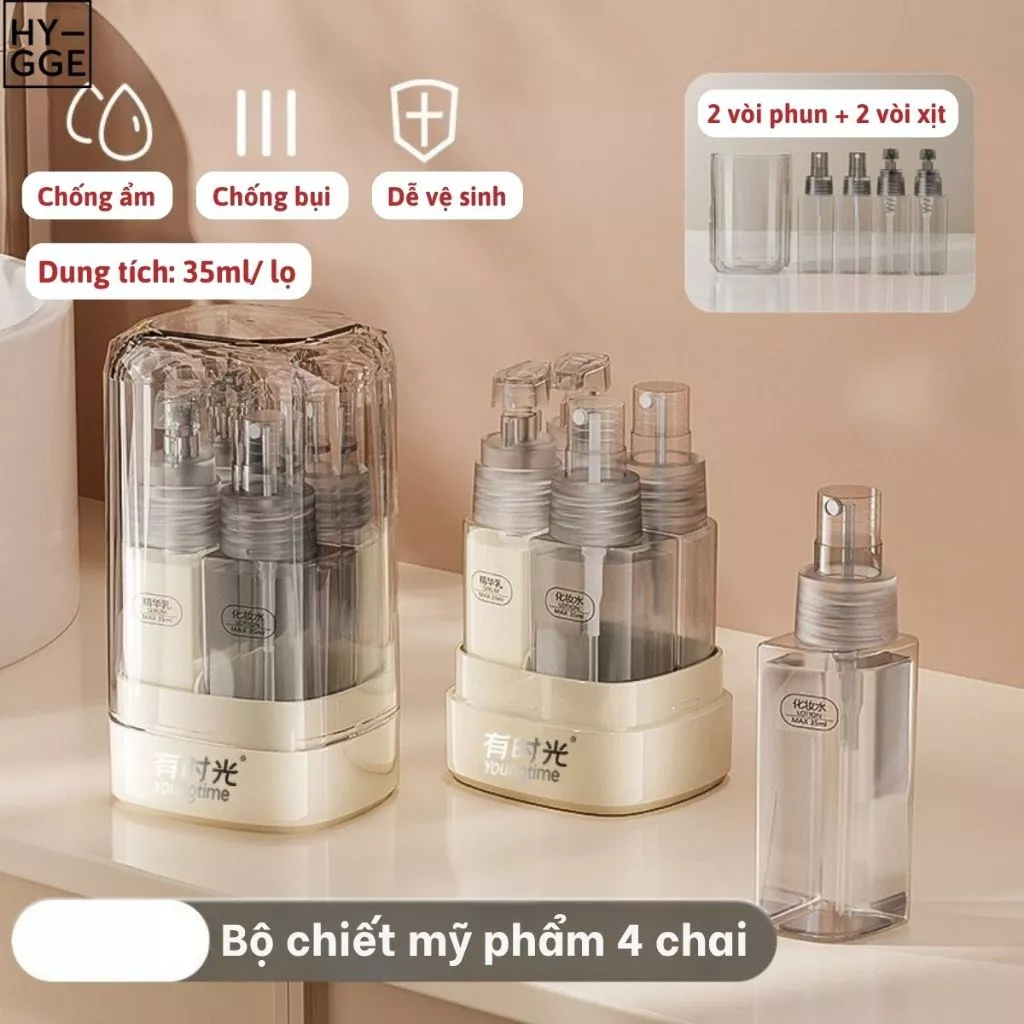 Lọ chiết mỹ phẩm toner dầu gội serum 35ml hộp chiết 4 bình nhỏ gọn tiện lợi mang đi du lịch