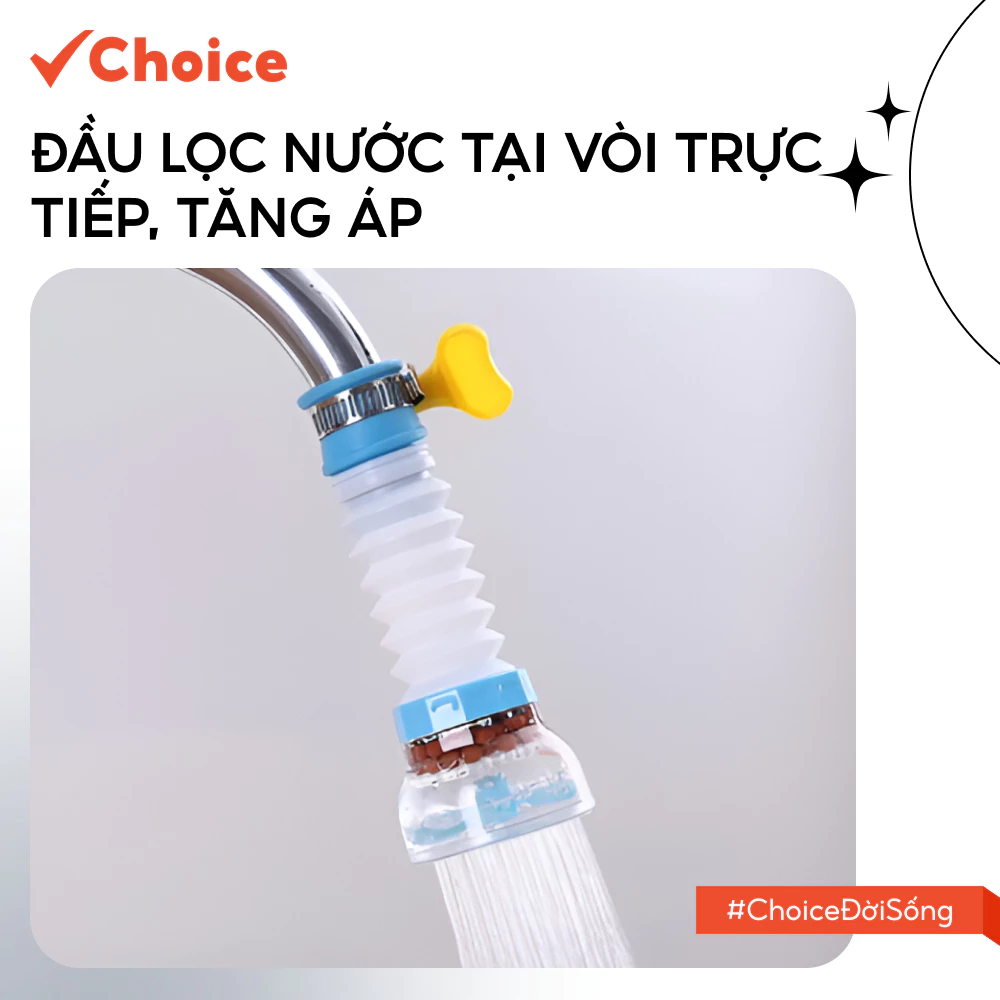 [Choice] Đầu Lọc Nước Tại Vòi Trực Tiếp LS1-2807-747 Tăng Áp Lực Nước, Xoay 360 Độ, Lọc Cặn Bẩn