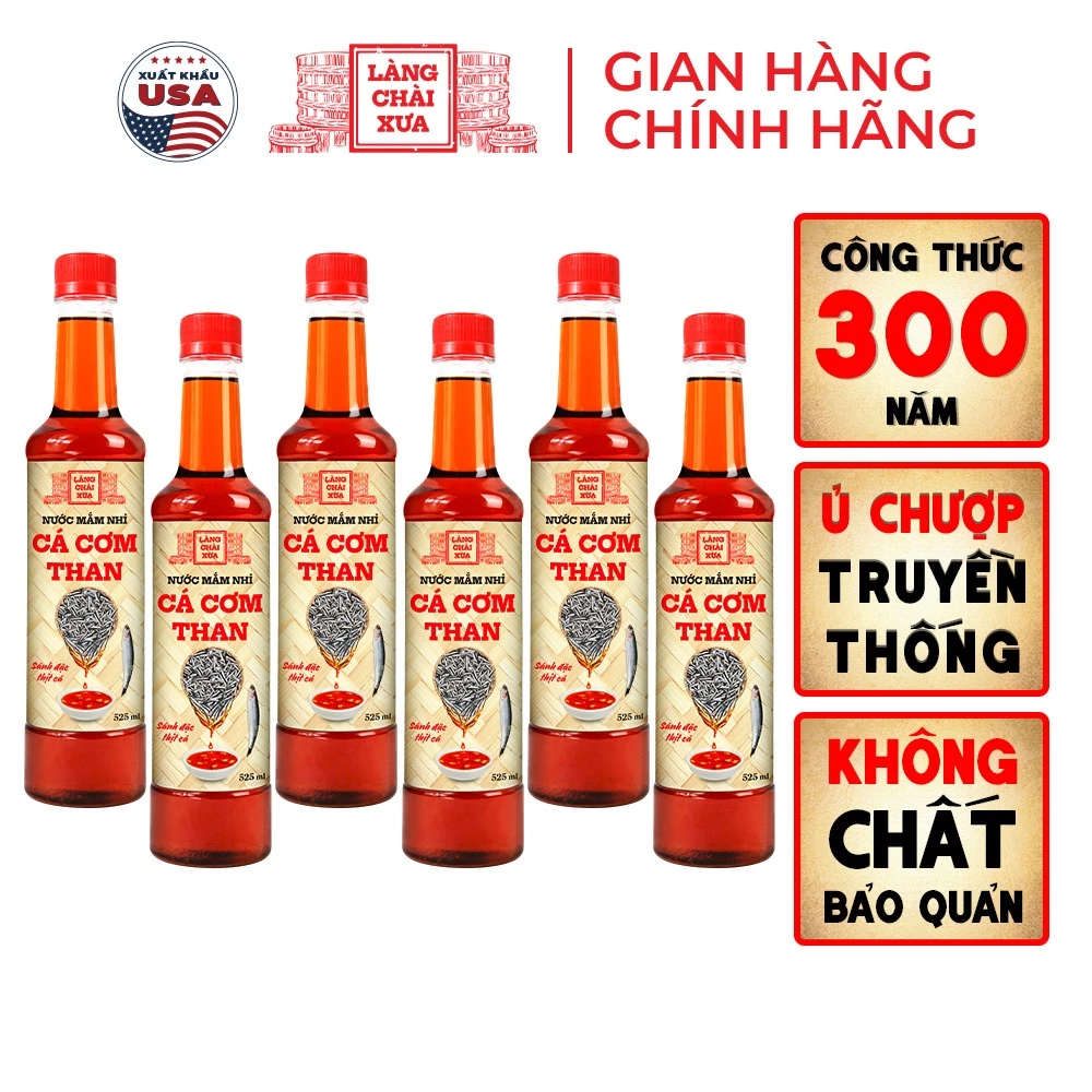 [TẶNG 1 NƯỚC TƯƠNG 125ML] THÙNG 6 CHAI NHỰA 525ML Nước mắm nhỉ cá cơm than Làng Chài Xưa 300 năm