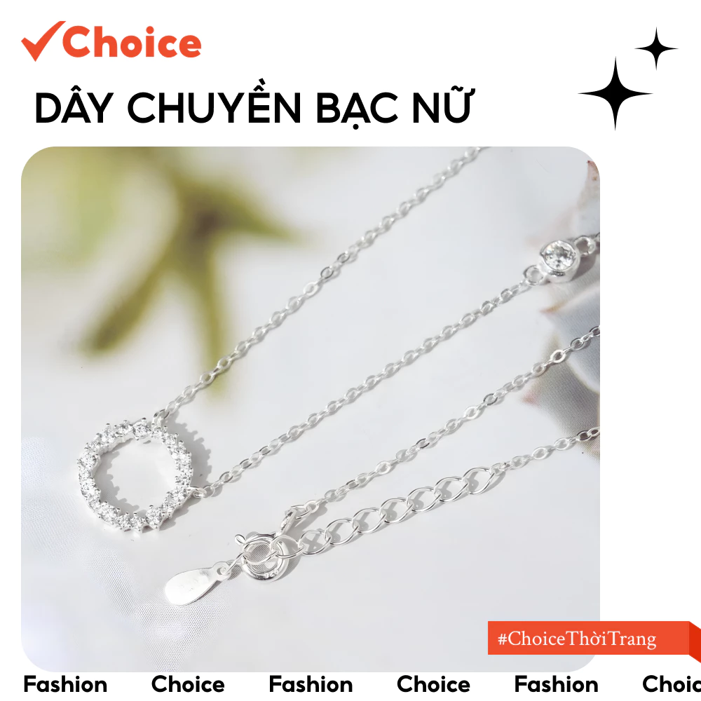 [New] [Choice] Dây chuyền bạc nữ Choice D0114-N tròn đính đá cao cấp (Bluesea)