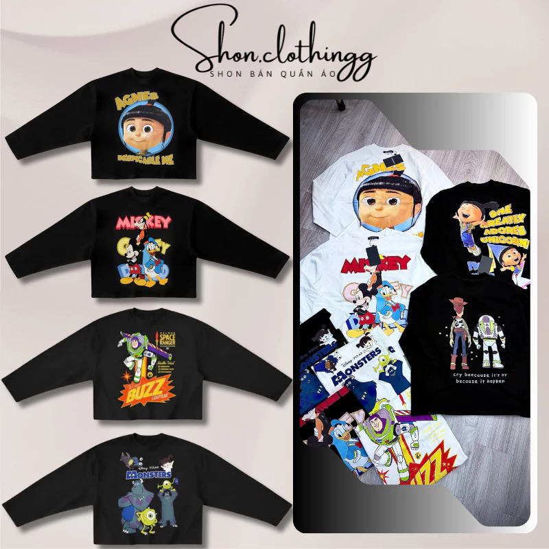 Áo Thun Tay Dài LongSleeve In Hình Dễ Thương Cotton 2 Chiều Dày Dặn Thoáng Mát Form Rộng Unisex