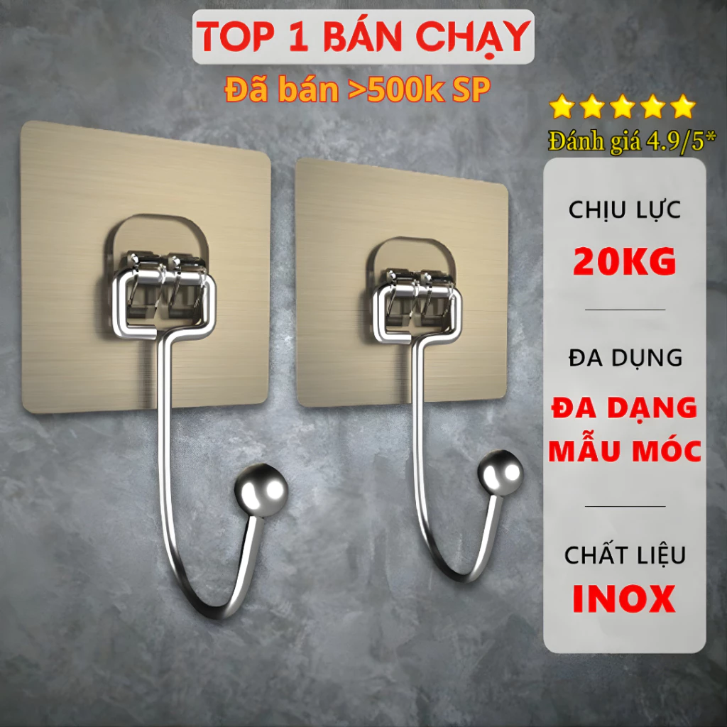 Combo 10 Móc Dán Tường Chịu Lực Siêu Dính Treo Đồ, Vật Dụng Đa Năng Tiện Ích Inox 304
