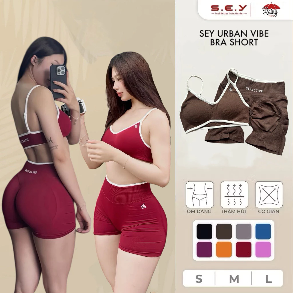 [ CHÍNH HÃNG- BỘ S/M/L ] SEY URBAN VIDE Bộ Đồ Tập Gym, Đạp Xe, Chạy Bộ Áo Bra, Quần Đùi Sẵn Chun Mông- Rainy Store