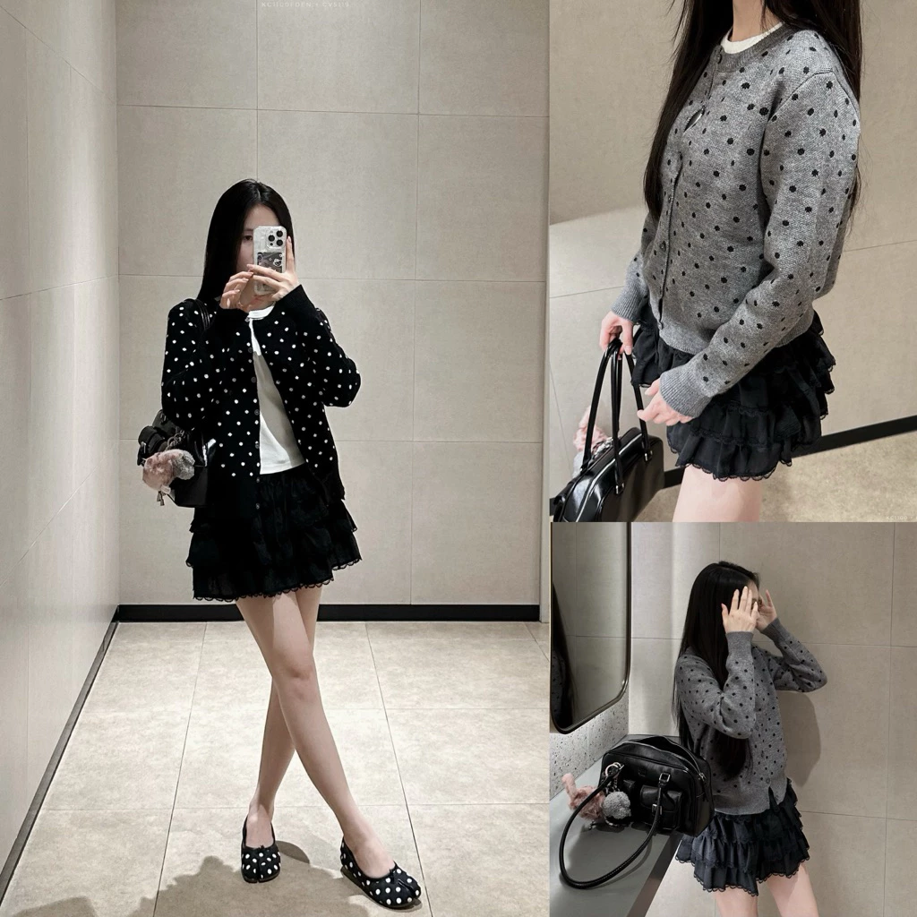 [Steezy] Áo khoác cardigan len dày chấm bi form vừa, áo khoác len dài tay nữ thu đông - L1100