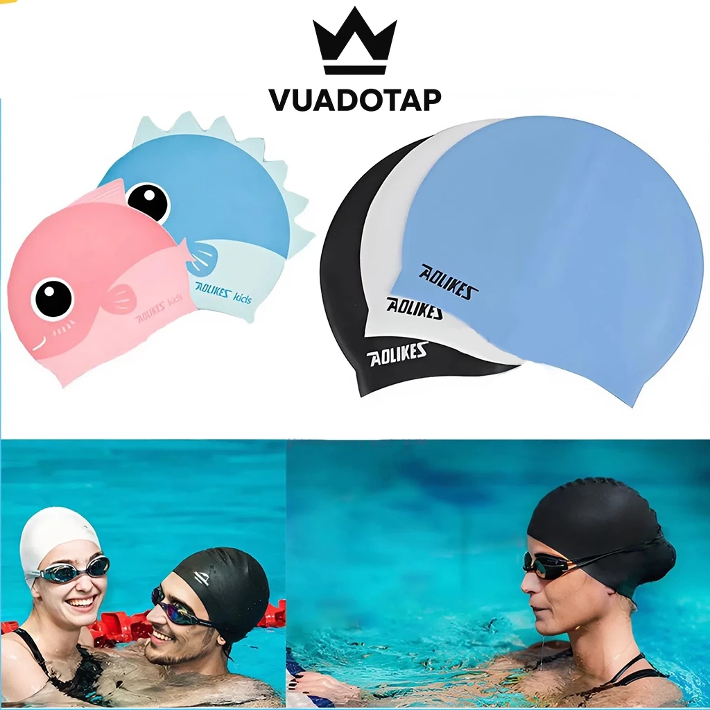 Mũ Bơi, Nón Bơi, Mũ Bơi Silicon Cao Cấp Người Lớn Trẻ Em Chính Hãng Aolikes A5010
