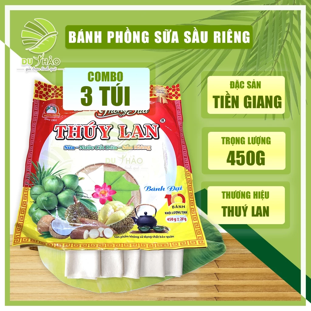 Combo 3 gói bánh phồng sữa Thúy Lan gói lớn 10 bánh, bánh tráng sữa ăn liền đặc sản Tiền Giang