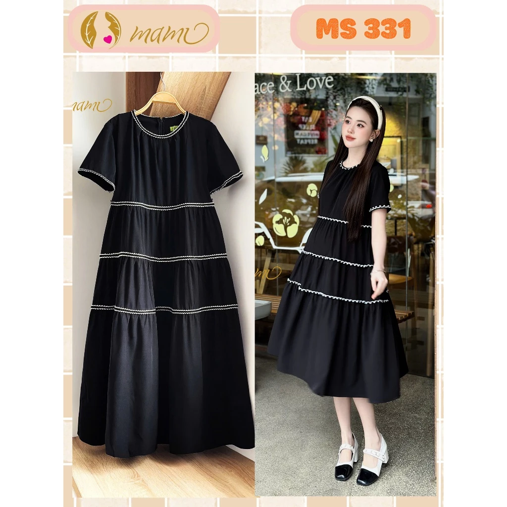 Đầm váy bầu công sở MAMI MS47 thiết kế lịch sự trẻ trung dáng xòe 3 tầng cho mẹ bầu đi làm đi chơi sang, trẻ đẹp