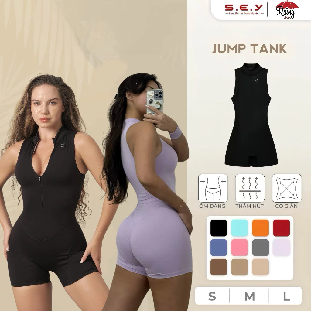 [ CHÍNH HÃNG S/M/L ] SEY TANK JUMPSUIT Tập Gym, Đi Bơi, Tennis, Pickleball cao cấp TẶNG KÈM đeo cổ tay Rainy Store