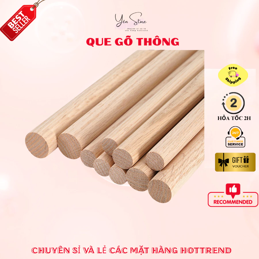 Que Gỗ Thông Tròn Phi 10mm (1CM) Dùng Làm Đồ Handmade,Trái Quýt Kẽm Nhung, Thân Cây Thông Kẽm Nhung- YÊN STORE DIY
