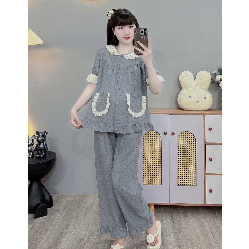 (Đủ size đến 100kg)Bộ đồ bầu và sau sinh quần dài tay cộc chất đũi vân mây