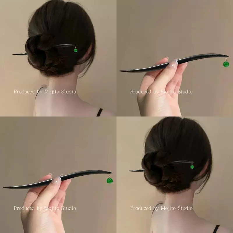 🌿 Kẹp Tóc Cổ Trang Gỗ Đàn Hương Xanh – trâm Hạt Xanh Lá Phong Cách Trung Hoa Hanfu Thanh Lịch Cho Nữ TV34993