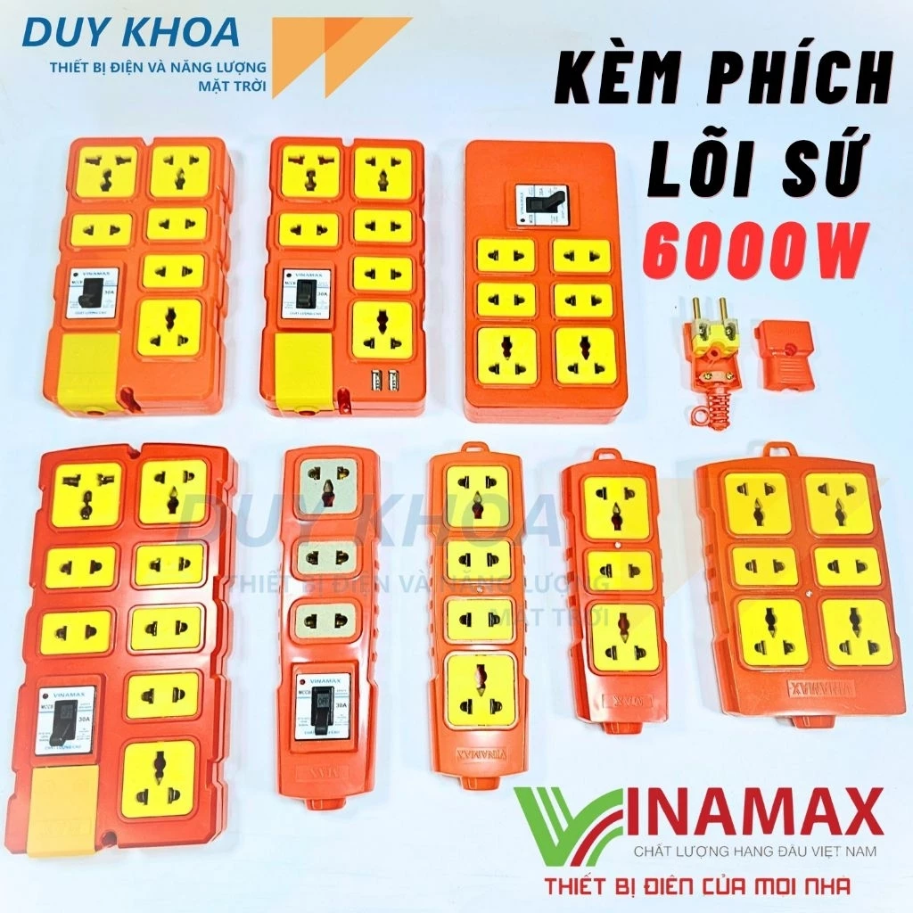 Combo Ổ cắm chịu tải lõi sứ không dây đi kèm phích lõi sứ 6000W Vinamax có lõi sứ chống cháy