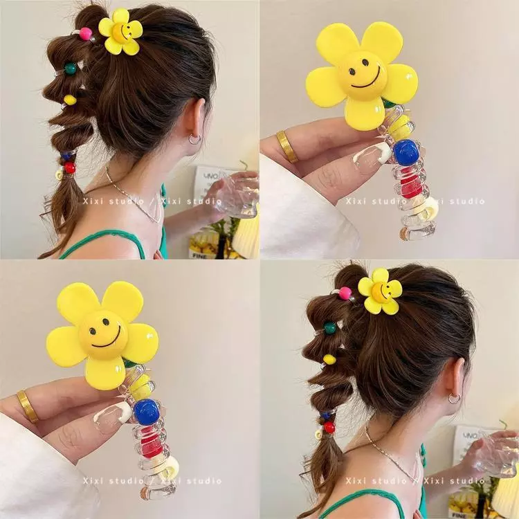 🌼 Dây Buộc Tóc Hoa Hướng Dương – Dây Buộc Tóc Bện Dây Điện Thoại Dễ Thương, Phụ Kiện Tóc Nữ Phong Cách Ngọt Ngào
