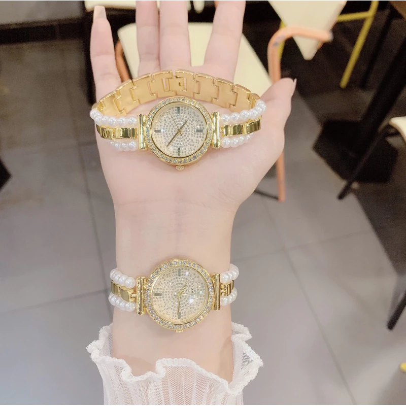 Đồng Hồ Nữ Gossie Ngọc Trai Phối Đôi Sang Trọng Thời Trang Cách Điệu