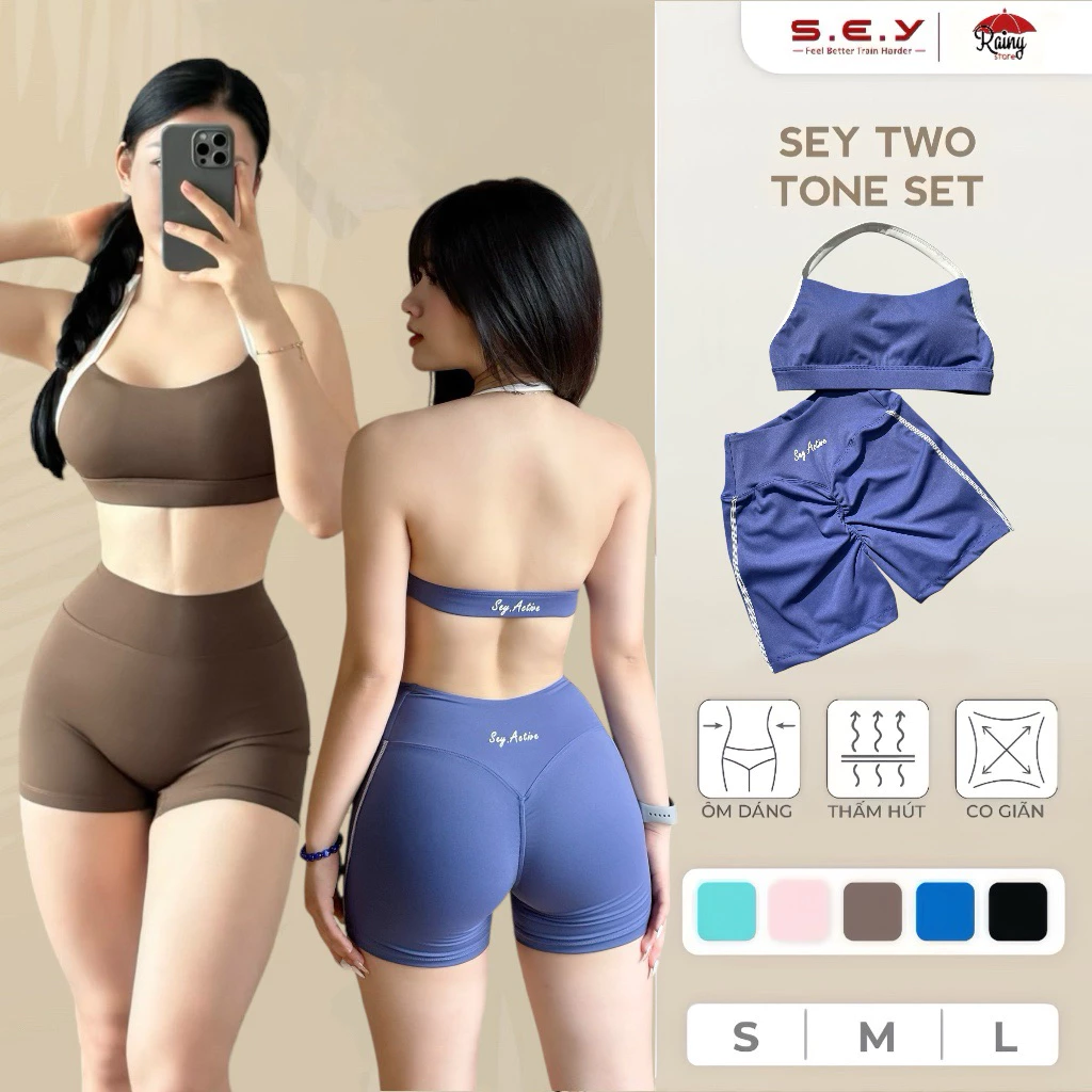 [ CHÍNH HÃNG- BỘ S/M/L ] SEY TWO TONE  Bộ đồ tập gym, đạp xe, chạy bộ áo Bra quần Short cao cấp Rainy Store