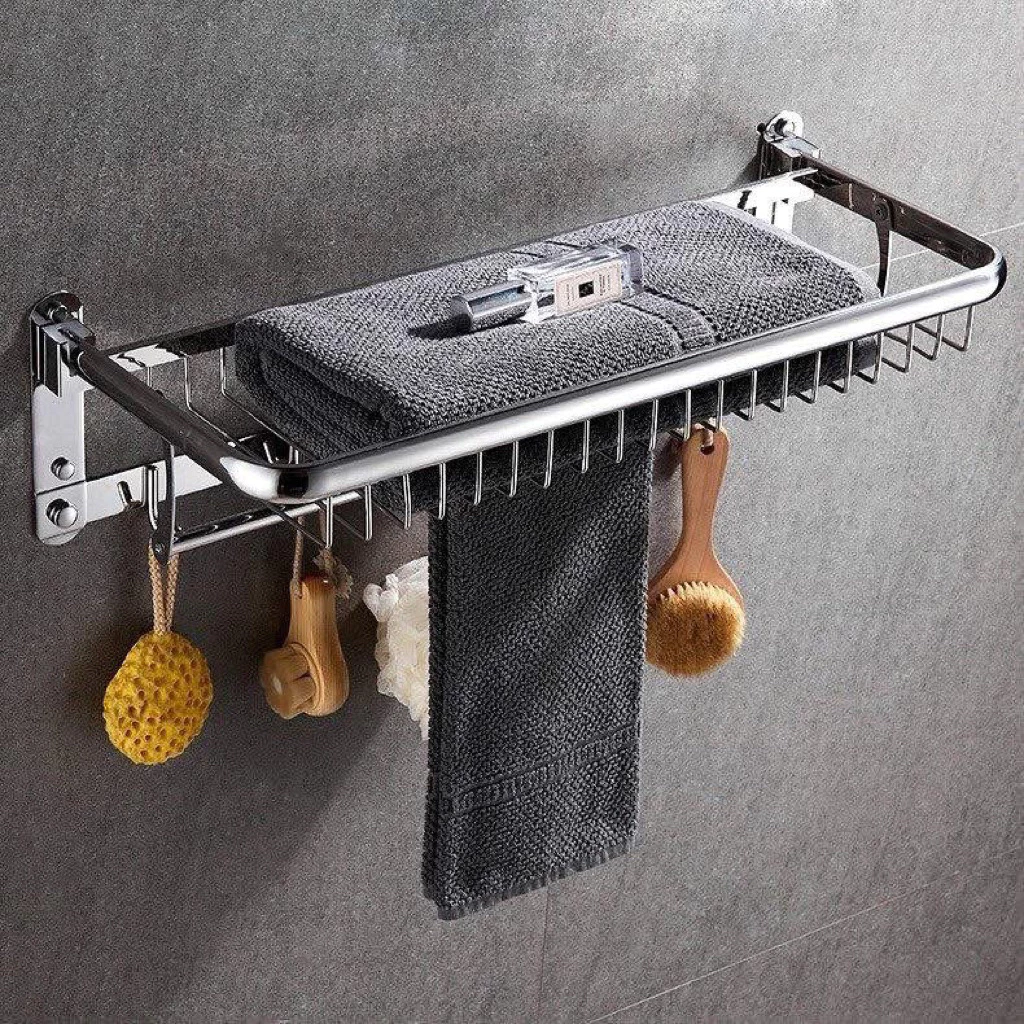 SUS 304 Vắt Khăn Giàn Kệ Treo Khăn Nhà Tắm Inox 304 Loại Dày 1.6kg Kích Thước 60x23x15cm Thiết Kế Hiện Đại Đa Chức Năng