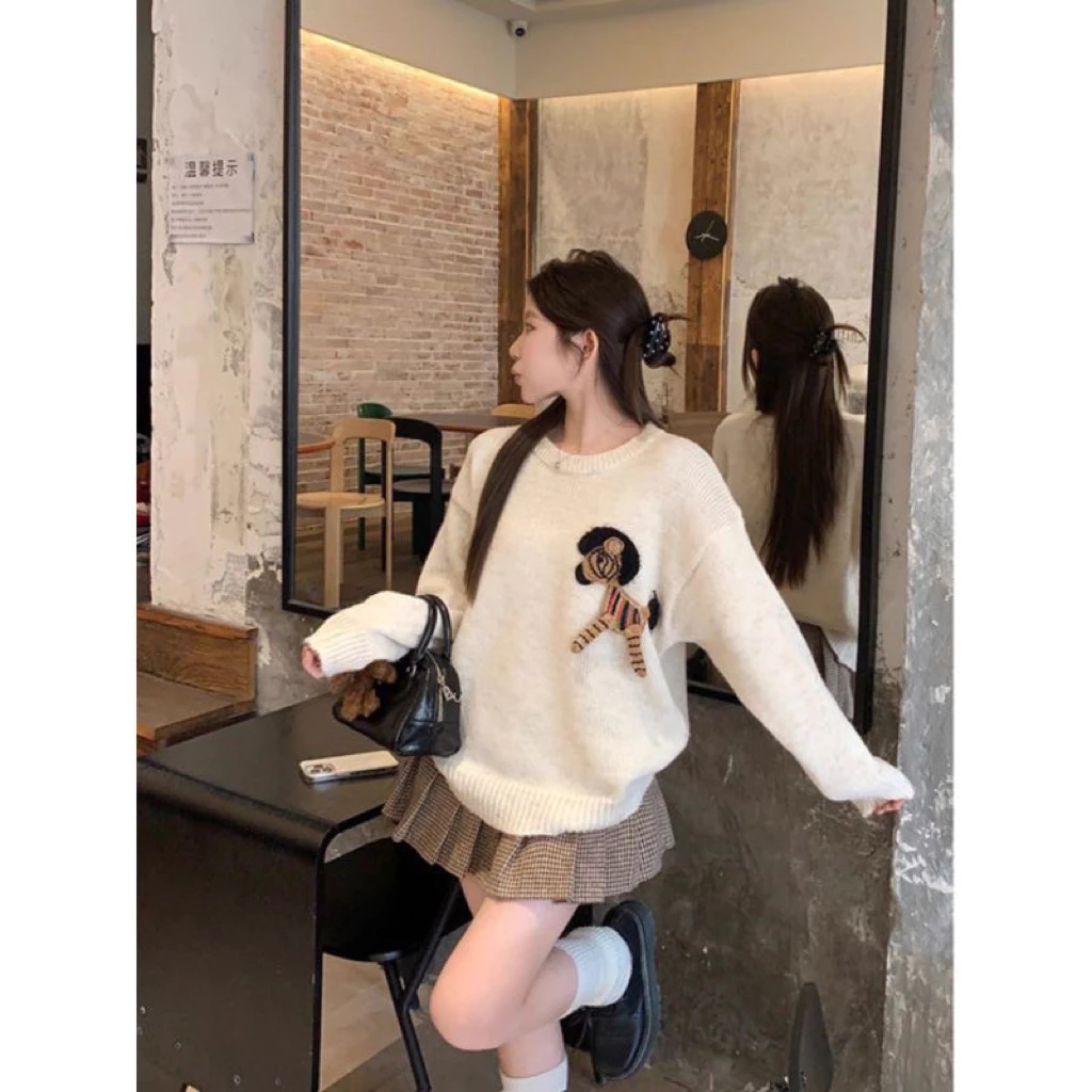 𝐘𝐮𝐫𝐢.𝐬𝐭𝐨𝐫𝐞 Áo Len Thêu Hình Ngựa Mỏng Mềm Mịn