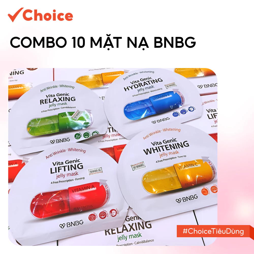 [Choice] Combo 10 Mặt Nạ BNBG FM1-2369-2375 Mix Hỗ Trợ Phục Hồi Da, Vita Genic Jelly Mask 30mlx10