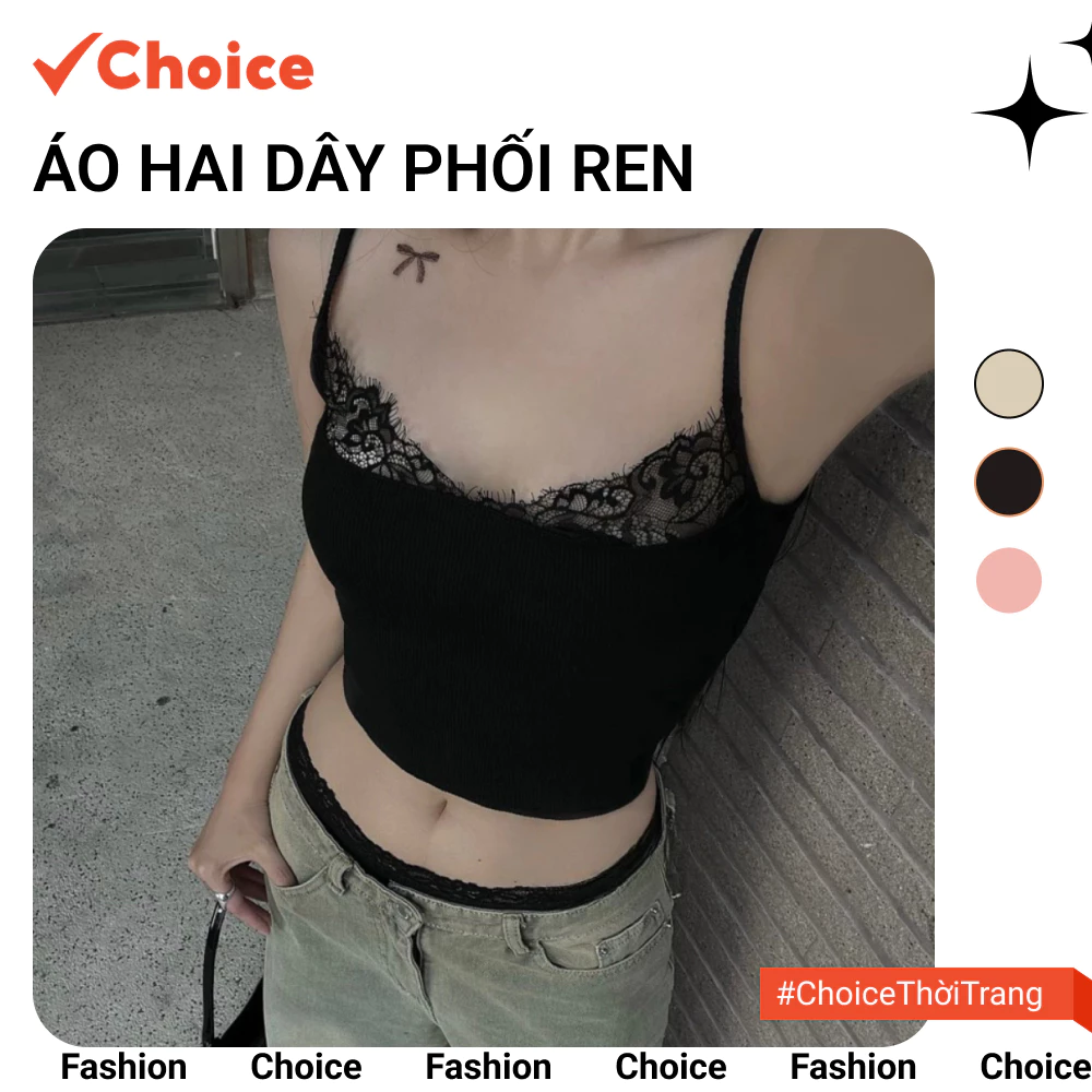 [Choice] Áo 2 Dây FA1-0017-506 HT2025.04 Phối Ren, Ôm Body Quyến Rũ