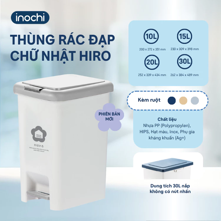 Thùng rác có lõi bên trong 5L,10L,20L,30L- INOCHI đựng Rác Văn Phòng, Khách sạn, Gia Đình