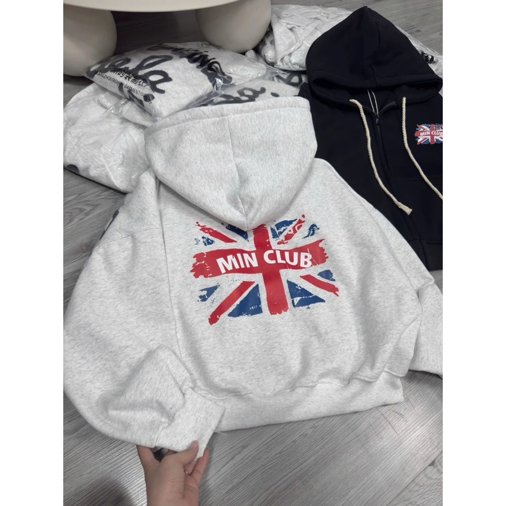 Áo Khoác Nỉ In Cờ MinClub Form Unisex Chất Nỉ Đẹp Mịn Nón To Chống Nắng