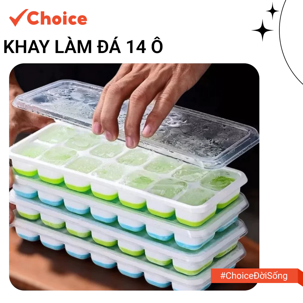 [Choice] Combo 5 Khay Làm Đá 14 Ô LS1-2821-104 Nhựa ABS Đế Silicon Có Nắp Đậy Chống Mùi Tủ Lạnh