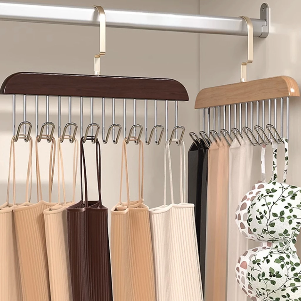Móc Gỗ Treo Đồ Lót Quần Áo Tất Vớ Cà Vạt Áo 2 Dây Móc Quần Áo Gỗ Thông Minh Sang Trọng Inox Không Gỉ
