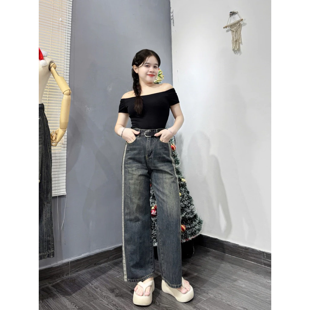 (93cm) Quần Jean Nữ  Suông Nấm Viền Sọc Sườn QC . Jean ko giãn  . Đủ Size XS/S/M/L ( 6780 )