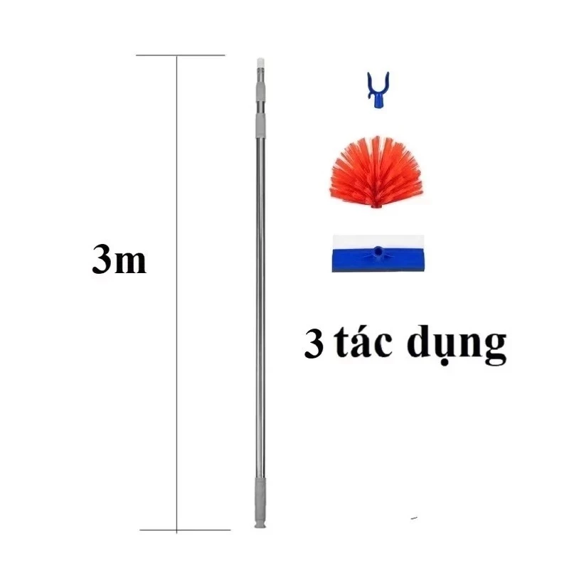 Cây Quét Mạng Nhện Inox Kéo Dài 3m Đa Năng 2-3 Chức Năng Quét Trần Nhà Phơi Đồ
