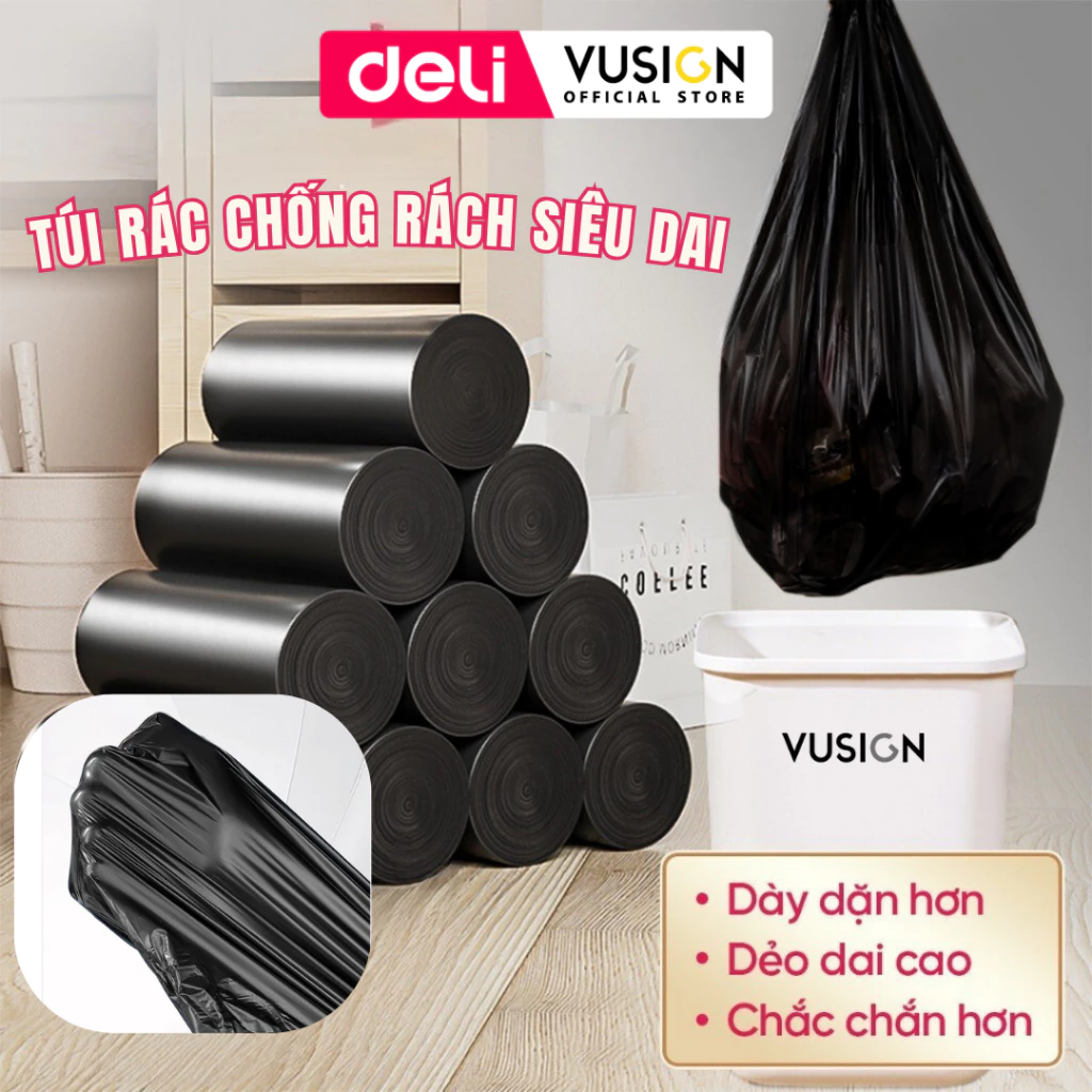 [SIÊU DAI] Cuộn Túi Rác Đen Deli Chất Liệu Dày Dặn, Túi Đựng Rác Dai, Không Rò Rỉ Chống Rách cho thùng rác 10L 25L 50L
