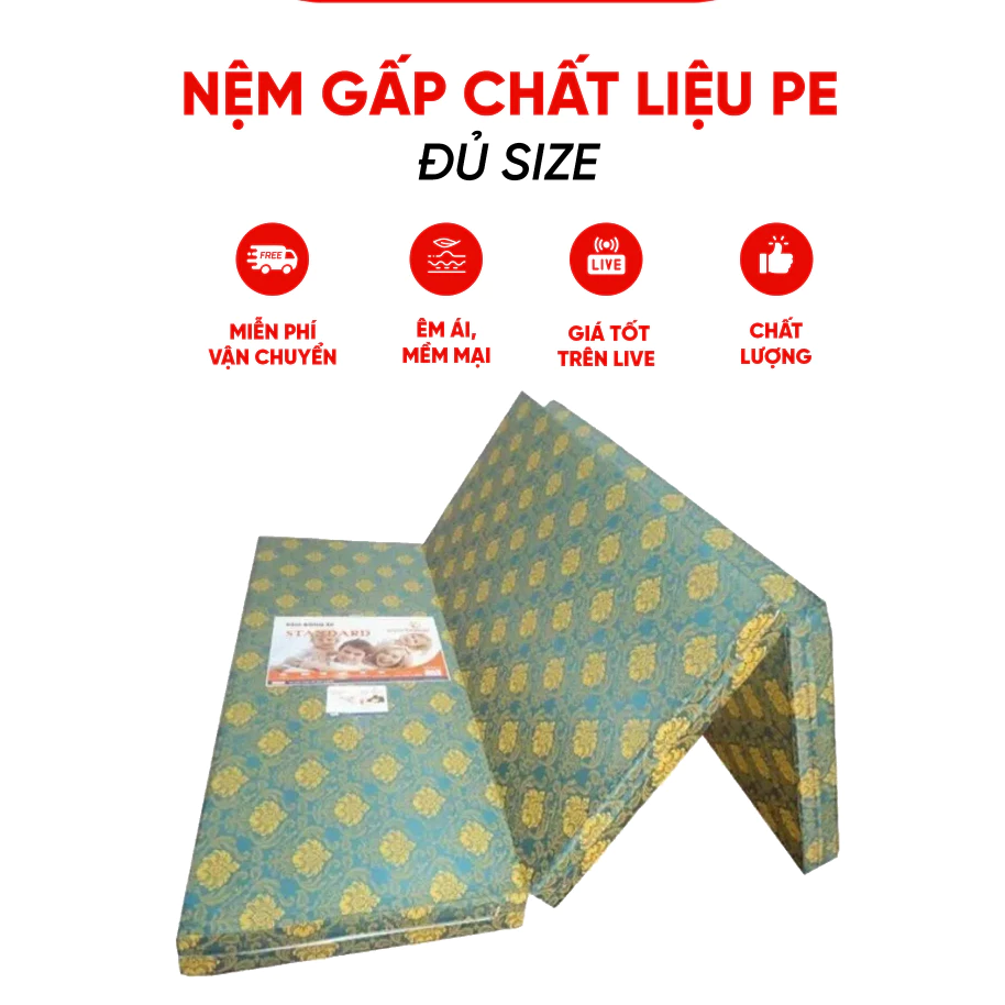 Nệm gấp 3 chất liệu PE gọn nhẹ dễ sử dụng 80cm.1m.1m2 - 1m4-1m6-1m8x2m