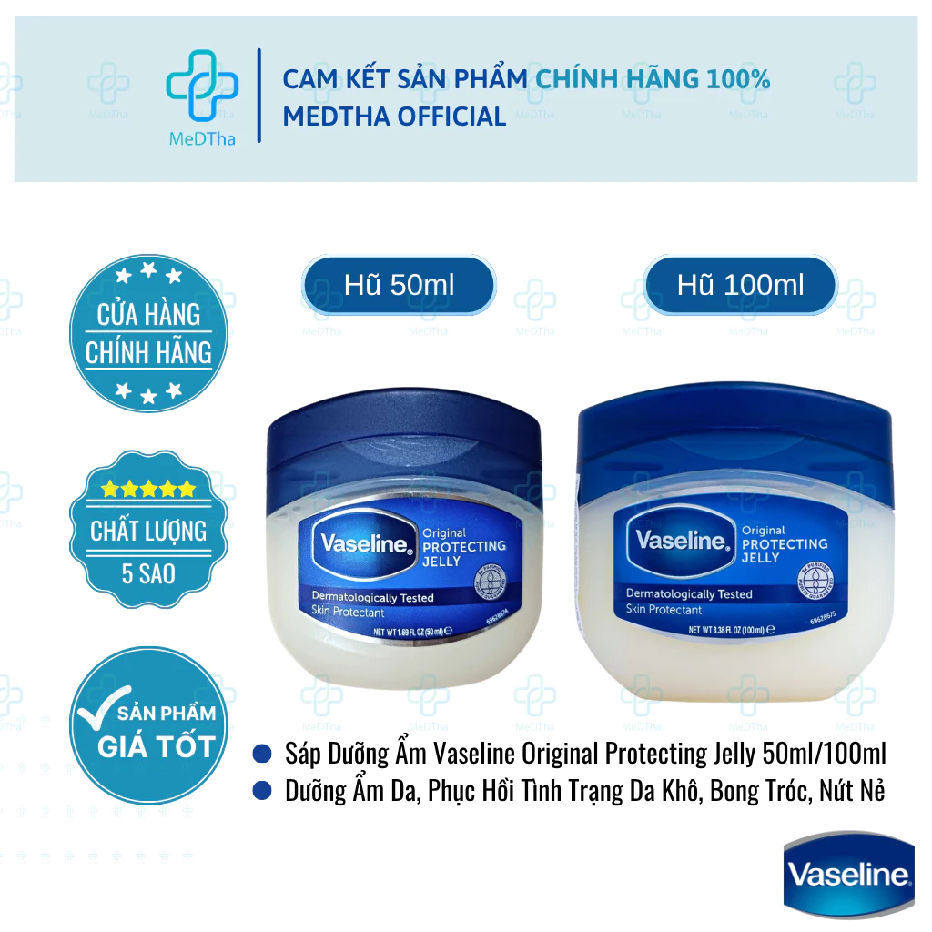 Sáp Dưỡng Ẩm Vaseline Original Protecting Jelly - Dưỡng Ẩm Da, Chống Nẻ, Dưỡng Môi (50ml/100ml)