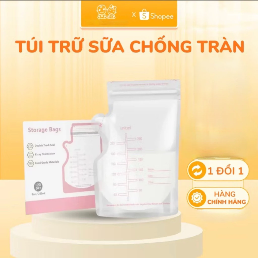 Túi trữ sữa mẹ chống tràn 250ml – Silicon thực phẩm an toàn, khóa zip kép chắc chắn, thiết kế tự đứng