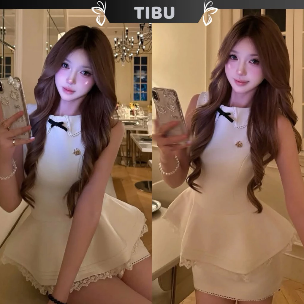 Set Áo Cổ Yếm Xoè Phối Chân Váy TIBU Set Đồ Nữ Sang Chảnh Tiểu Thư Đi Chơi Dự Tiệc Dạo Phố B643