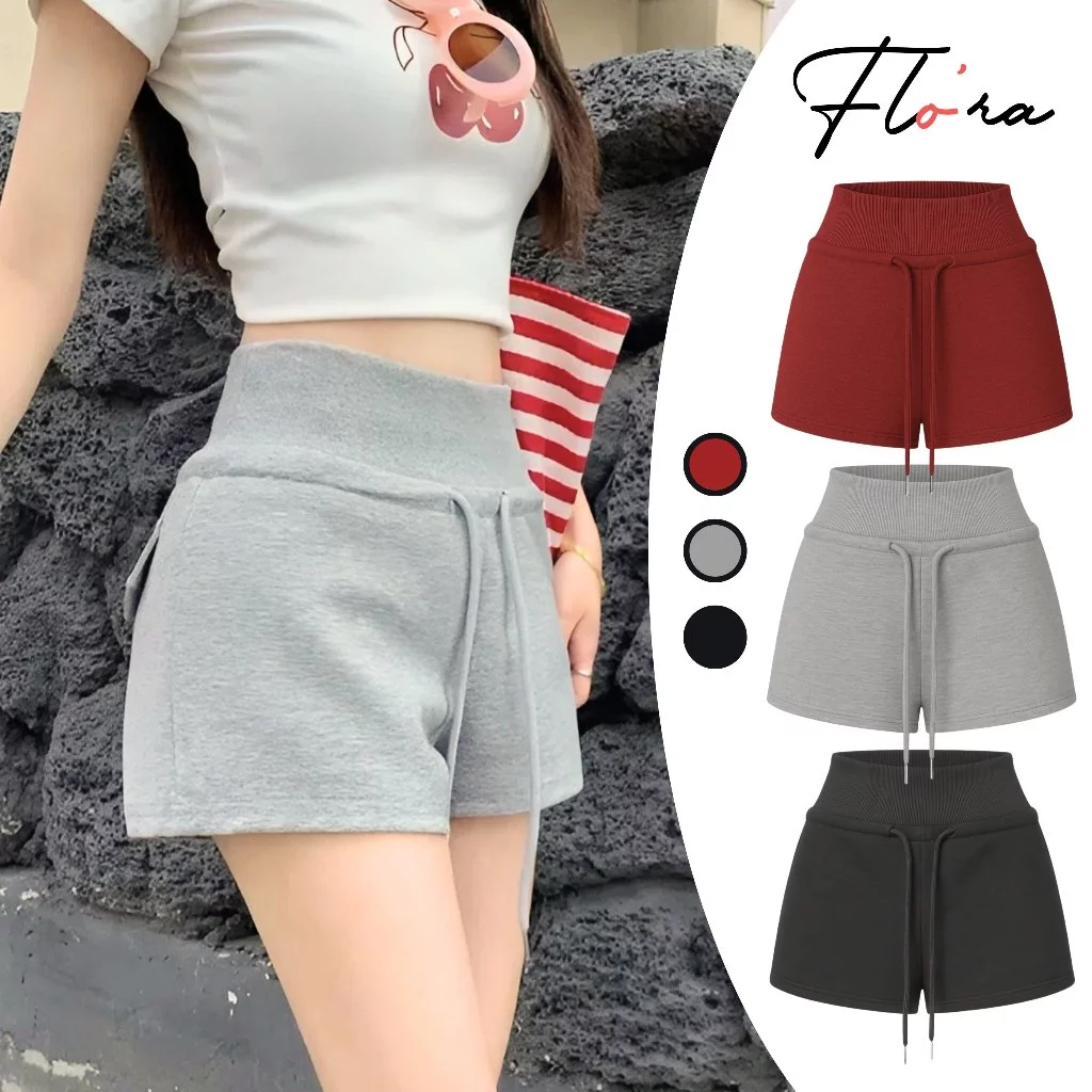 Quần SHORT CẠP CAO BẢNG TO Chất Nỉ Da Cá QU06, Quần Đùi Nữ Dây Rút Túi Nắp Flo'ra