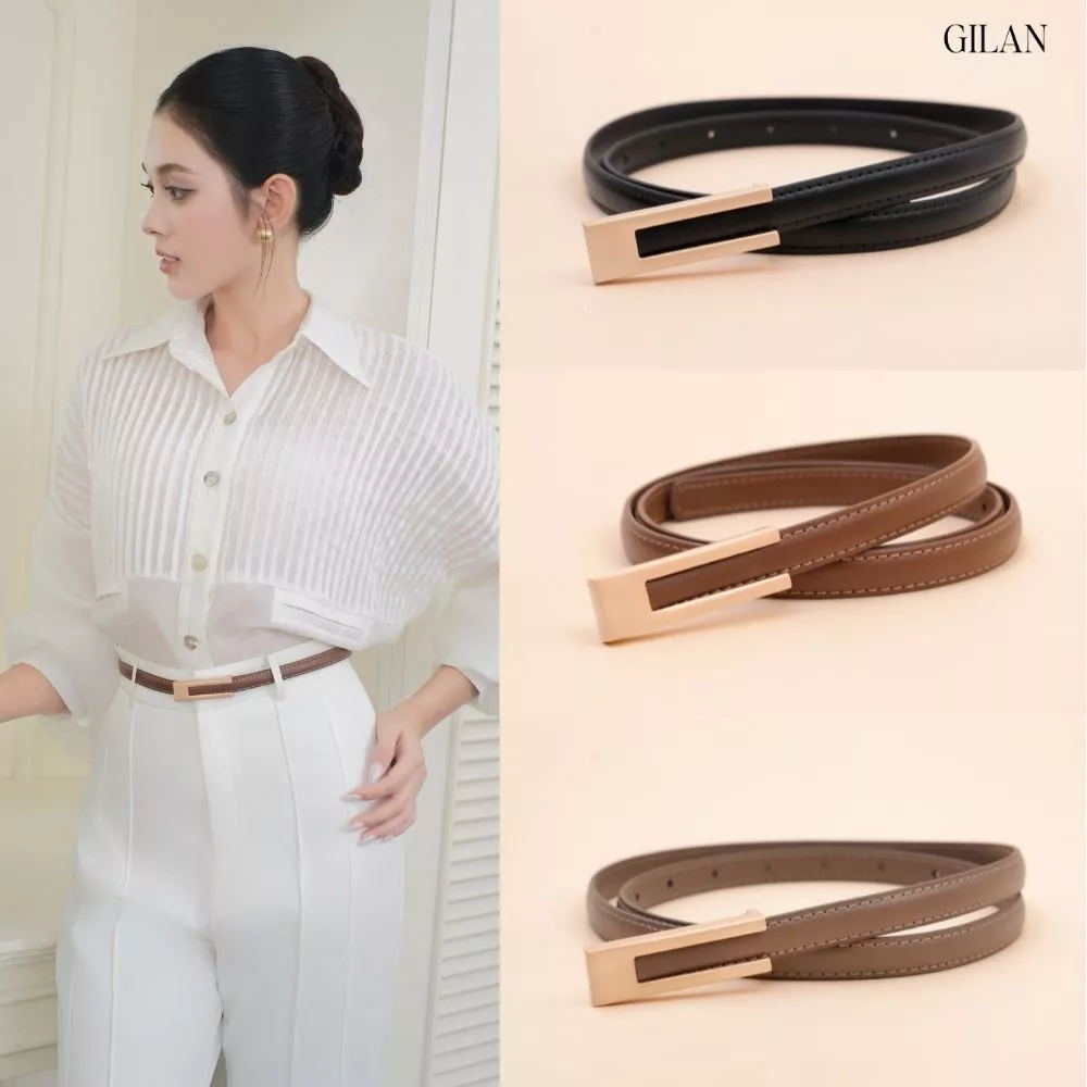GILAN thắt lưng da thật Halo Belt bản 1.5cm, thiết kế hiện đại, dễ phối đồ