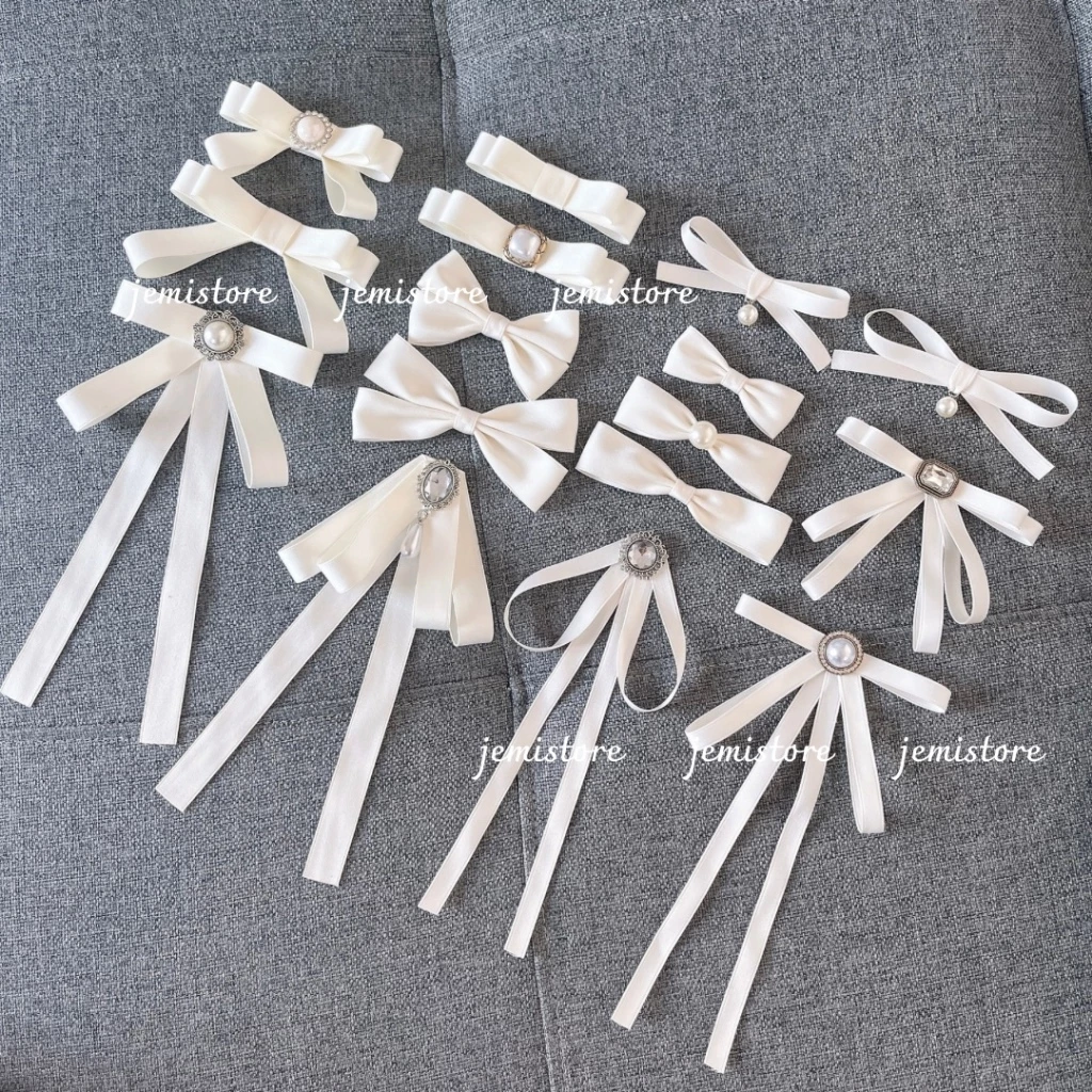 Nơ cài áo rb lụa mờ màu trắng kem (hình thật)