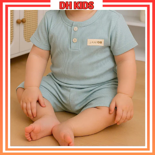 [B08] Đồ bộ cộc tay cổ TRỤ chất thun tăm lạnh mát mịn cho bé trai và bé gái từ 4 - 15kg - DH KIDS