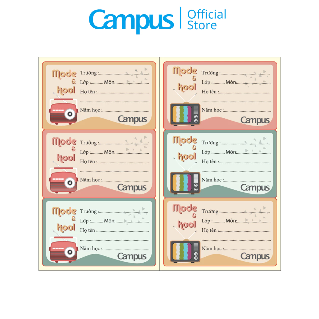 Túi 18 Nhãn Vở Học Sinh Campus Mode&Kool Nhãn Vở Phong Cách Retro Cổ Điển