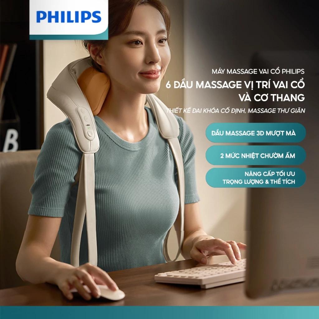 Máy Massage Vai Cổ Philips 3206N-6 đầu massage vị trí vai cổ và cơ thang thiết kế đai khóa cố định