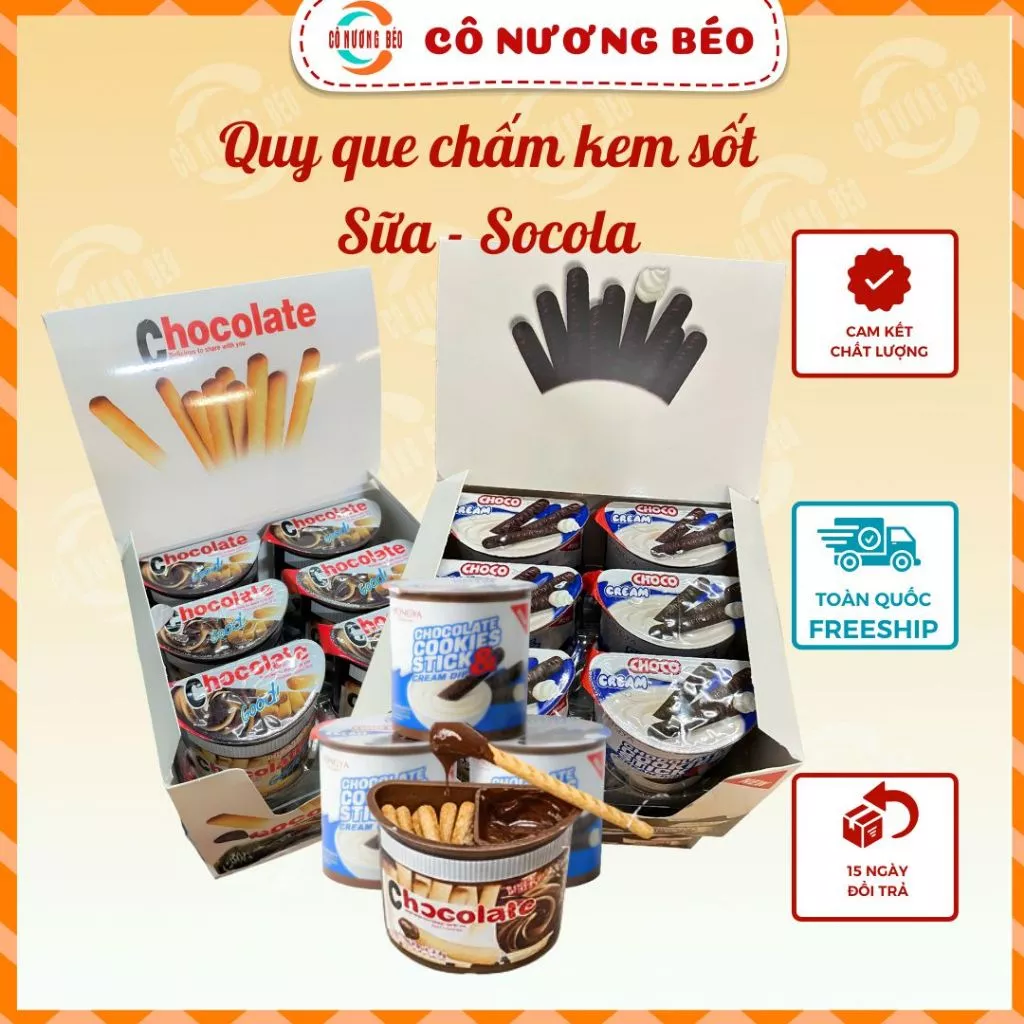 Bánh Quy Que Chấm Kem HONGYA Chocolate Giòn Ngọt Béo hộp 480g 12 hộp nhỏ bánh kẹo Cô Nương Béo