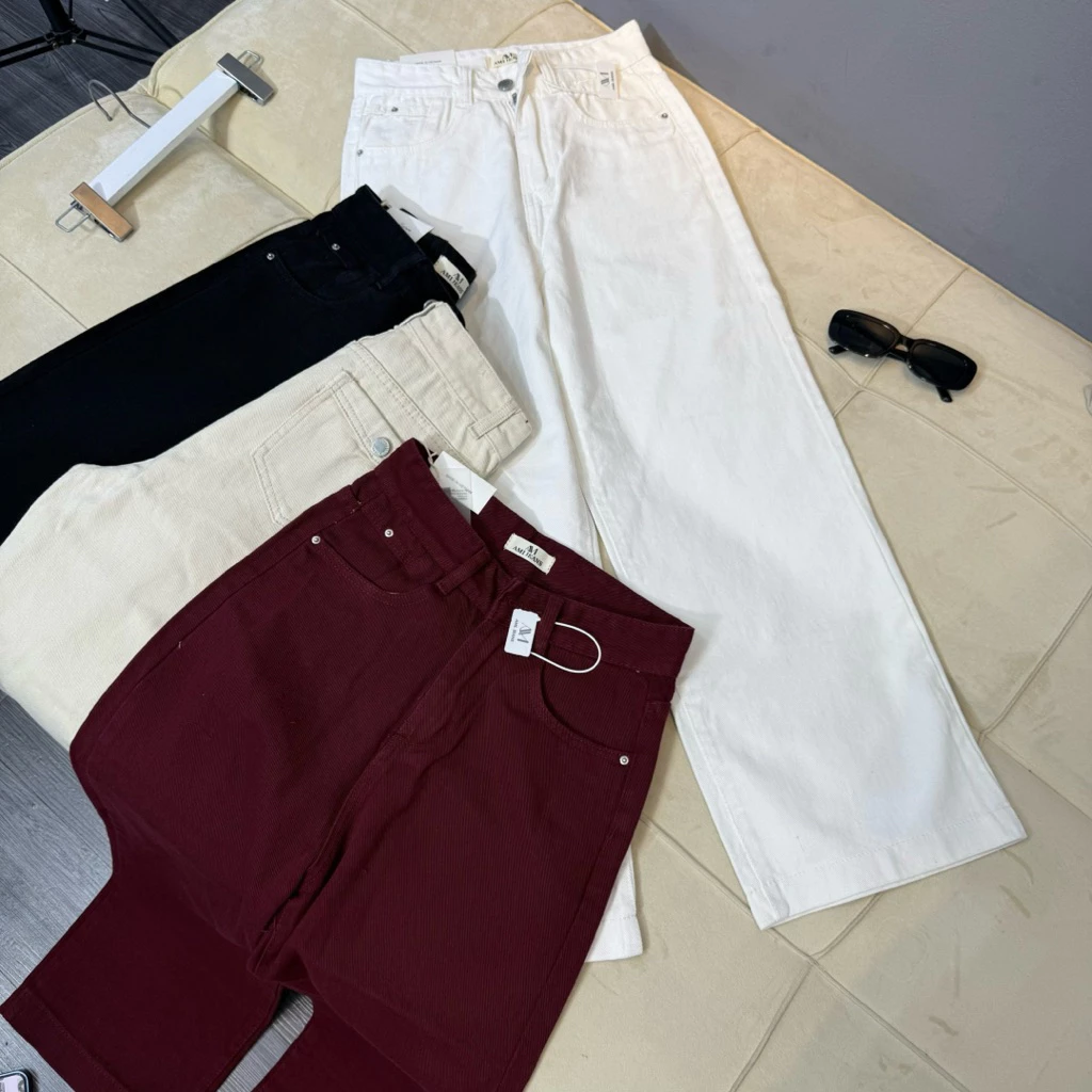 (92cm) Quần Jean Nữ Ống Suông Trơn Túi Kiểu   (7177)